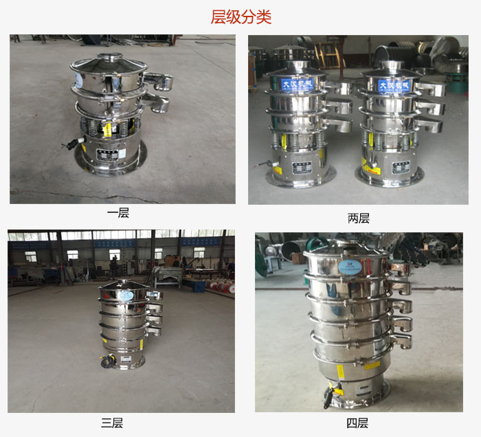 小型不銹鋼振動篩層級展示：一層，兩層，三層，四層等。