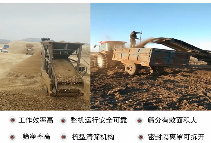振動(dòng)篩沙機(jī)特點(diǎn)及優(yōu)勢(shì)：工作效率高，整機(jī)運(yùn)行安全可靠，篩分有效面積大，篩凈率高，梳型清篩機(jī)構(gòu)，密封隔離罩可拆開。