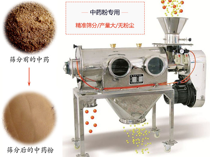 WQS50-130臥式氣流篩：中藥粉專用篩：精度篩分/產(chǎn)量大/無粉塵符合標(biāo)準(zhǔn)。