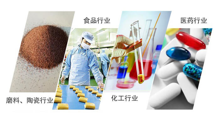圓形旋振篩適用行業(yè)：磨料，陶瓷行業(yè)，食品行業(yè)，化工行業(yè)，醫(yī)藥行業(yè)。