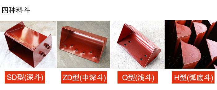 四種料斗Q型(淺斗)、H型(弧底斗)、ZD型(中深斗)SD型(深斗)展示圖